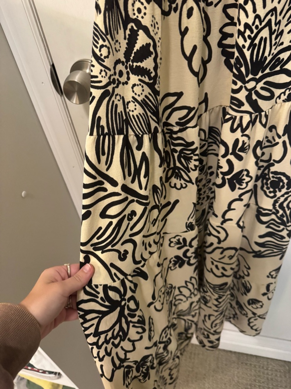 Beige and Black Floral Maxi Dress - Sleeveless V-Neck - Picture 4 of 5